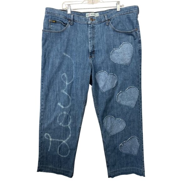 The Scrappy Camper Womens Jeans XXL Upcycled Valentines Hearts Quilted Festival - Picture 1 of 12